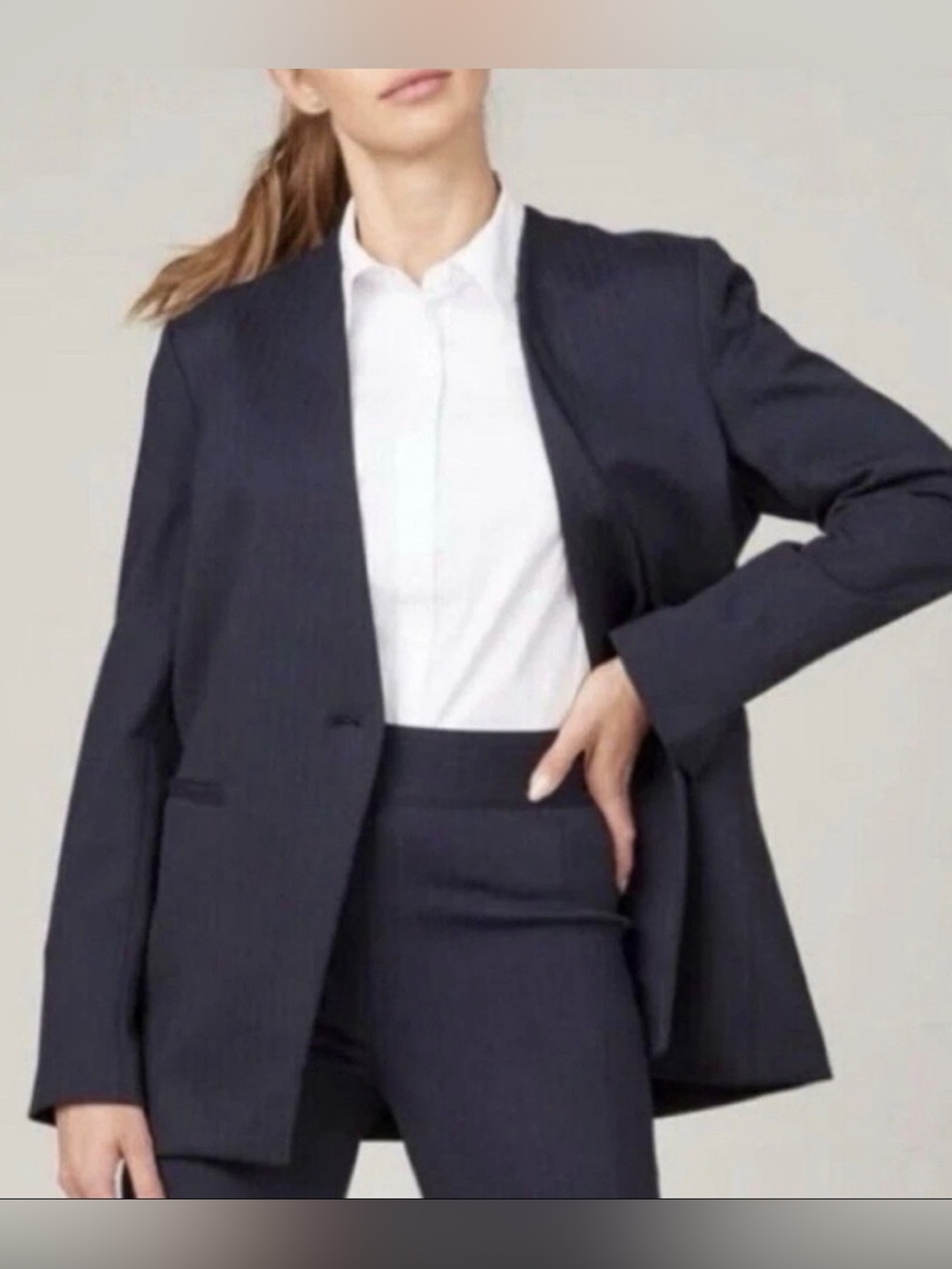 NWT Spanx Jacket Womens 2X Blue Perfect Blazer Collarless Stretch Officewear